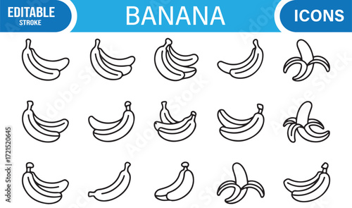 Banana fruit symbol pack in clean line style for diet and organic food.