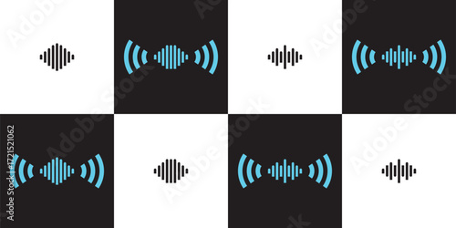 Set of sound wave icon.Sound wave icon for voice recognition in virtual assistant, speech signal. Abstract audio wave, voice command control, outline acoustic waveform.