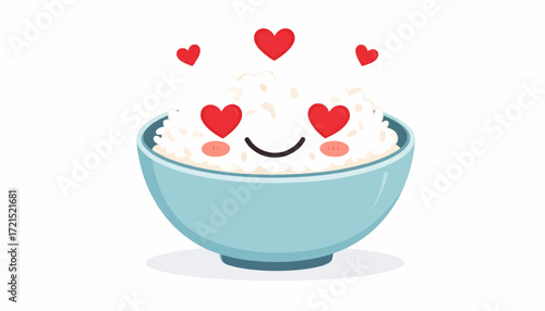 Adorable Rice Bowl with Loving Hearts A Cute and Wholesome Illustration