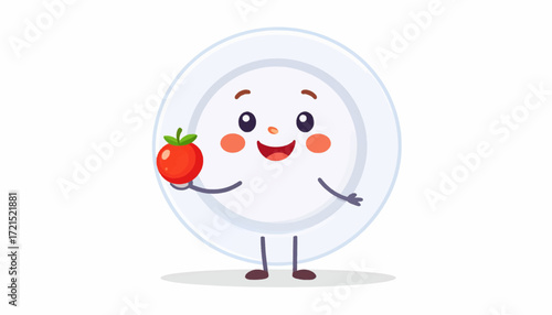 Friendly Plate with a Tomato Whimsical Food Mascot Illustration for Healthy Eating