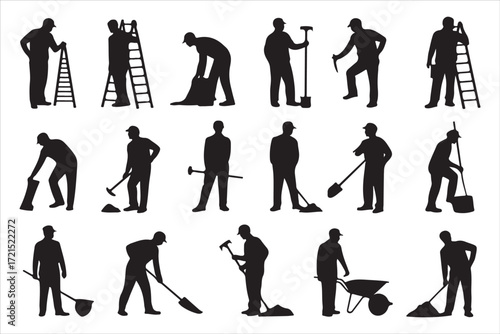 Farm and Garden Work Silhouettes – Rural Worker Vector Graphics Set