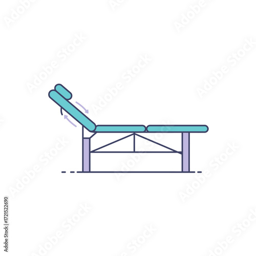 A modern, minimalist illustration depicts an adjustable massage table, perfect for spa treatments, physical therapy, or salon services, rendered with precise, clean linework.