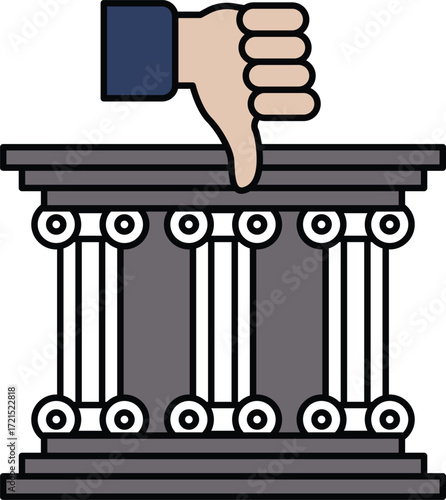A hand with a thumbs down on a pillar
