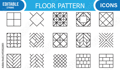 Editable stroke tile and flooring design icon pack for interior surfaces.