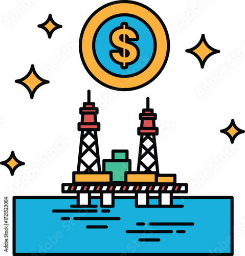 A black and white drawing of a dollar sign and a coin with a dollar sign on top