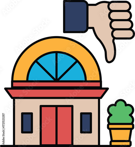A building with a thumbs down on it