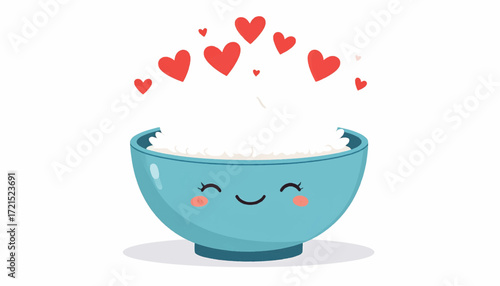 Cute Bowl of Rice with Hearts Emphasizing Love and Warmth