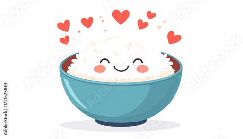 Adorable Kawaii Rice Bowl Illustration A Cute Food Cartoon