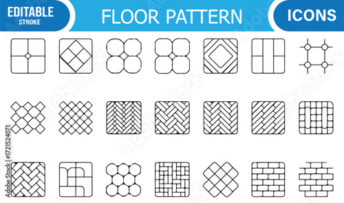 Editable stroke floor pattern icons collection for architecture and decor.
