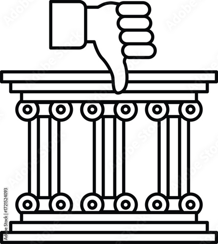 A hand with a thumbs down on a pillar