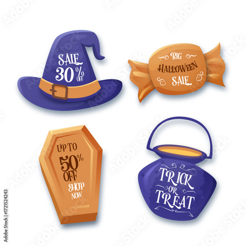 realistic halloween sale badges collection