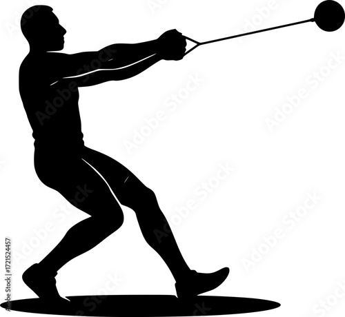 Hammer Throw Athlete Silhouette Vector, Dynamic Minimalist Track and Field Motion Sports Design