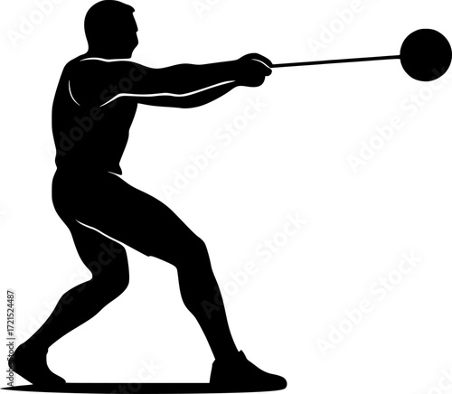 Hammer Throw Silhouette Athlete Winding Monochrome Vector Minimal Dynamic Sports Design