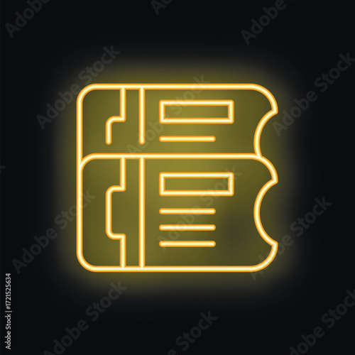 Neon style icon of two tickets for entertainment and travel industry