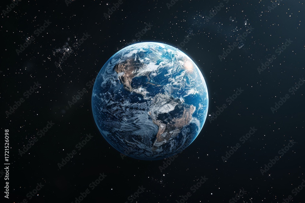 Fototapeta premium Stunning depiction of earth with a vibrant blue atmosphere against a cosmic backdrop