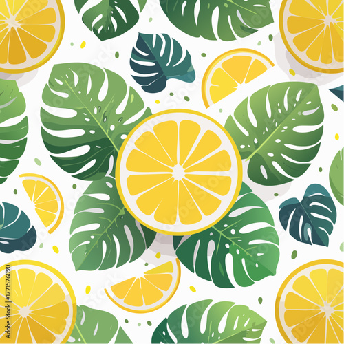 Vibrant Lemon and Monstera Leaf Pattern