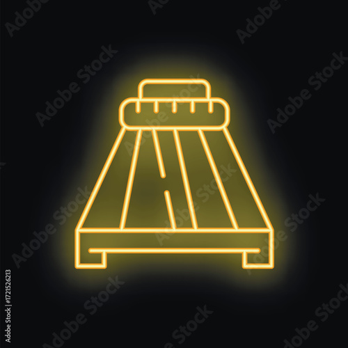 Yellow neon icon of a professional griddle glowing on a black background
