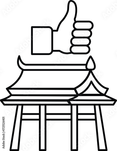 A thumbs up sign is placed on top of a building