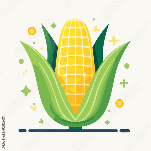 Vibrant Yellow Corn Illustration with Green Husks