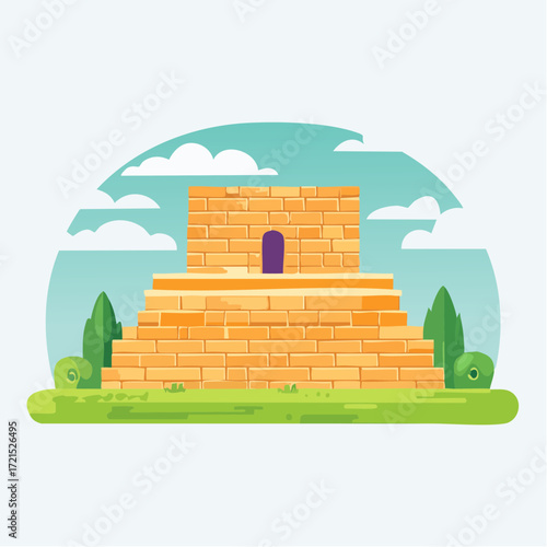 Pixel Art Ancient Stone Structure with Steps and Landscaping
