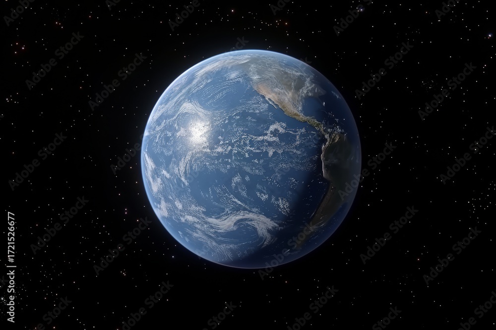 Fototapeta premium Stunning image of earth featuring a vibrant blue atmosphere against the vastness of space