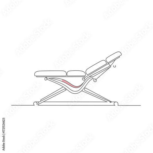 A clean, minimalist line art illustration of an adjustable medical examination or massage table, perfect for health, beauty, and wellness environments.