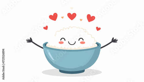 Adorable Rice Bowl Character Illustration A Cute and Cheerful Food Mascot