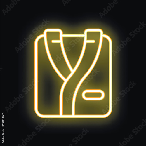 Neon glowing icon of a bathrobe on a dark background, great for concepts such as hotels, spas, and relaxation