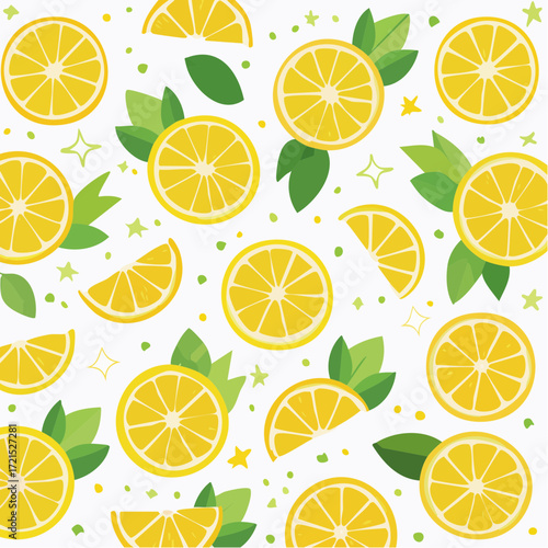 Vibrant Lemon Slice Pattern with Green Leaves