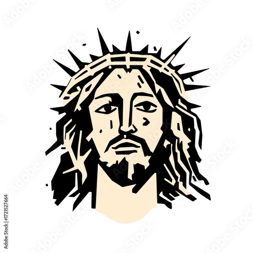 Serene Jesus Christ portrait with iconic crown of thorns, radiating divine peace and spiritual strength for religious themes