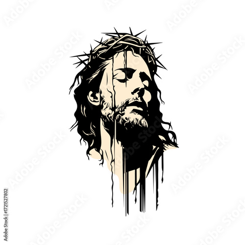 Inspiring depiction of Jesus Christ with a crown of thorns, embodying sacrifice and divine suffering, perfect for religious themes