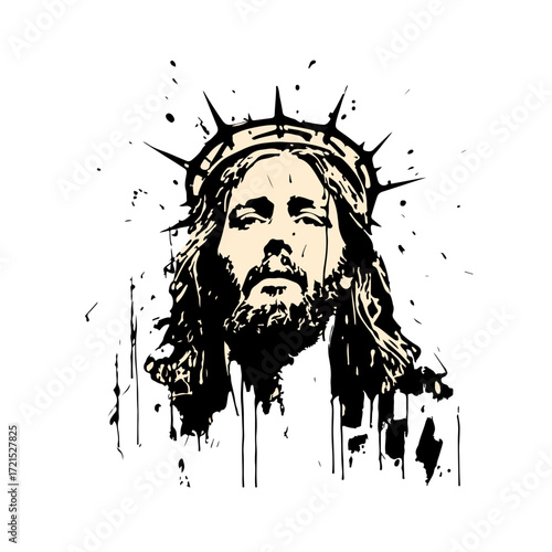 Inspiring portrait of Jesus Christ with a crown of thorns, rendered in a bold, modern artistic style, evoking faith and spirituality.