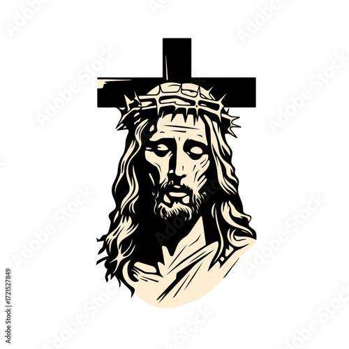Powerful depiction of Jesus Christ wearing a crown of thorns with a cross symbolizing faith, hope, and salvation
