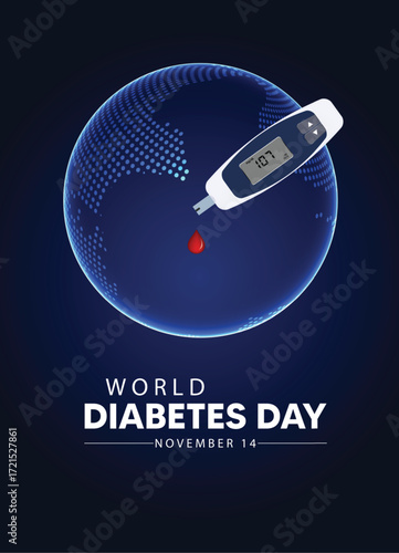 World Diabetes Day Glucometer with Global Awareness Illustration