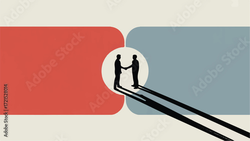 Vector art of two silhouetted figures shaking hands in a circle