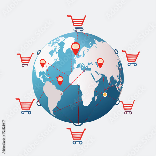 Global Ecommerce Shopping Carts on World Map