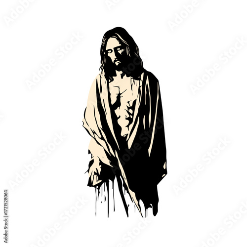 Empowering portrayal of Jesus Christ with a serene gaze, radiating divine presence and spiritual significance for profound faith-based content.