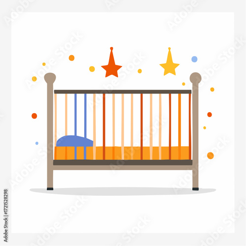 Orange Baby Crib with Stars and Dots
