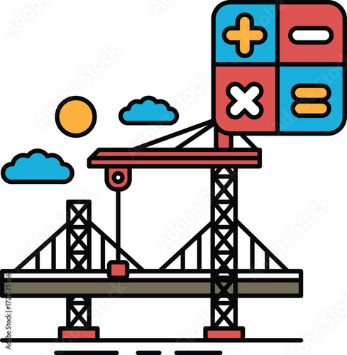 A bridge is being built with a crane in the background