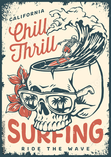 Surfing skull embodies California vibe