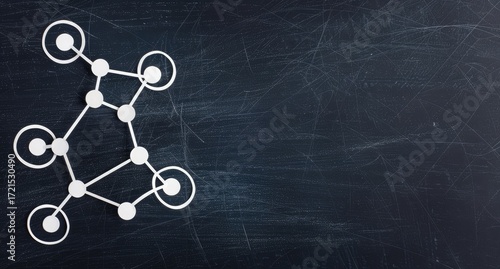 A minimalist image depicting a network structure; white paper cutouts on a dark, textured background, leaving ample space to the right