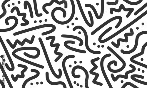 marker drawn bold doodle lines and dots pattern. Abstract modern geometric uncurved wavy ornament background.