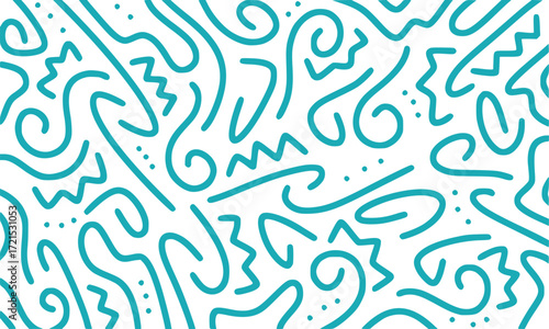 green marker drawn bold doodle lines and dots pattern. Abstract modern geometric curved wavy ornament background.