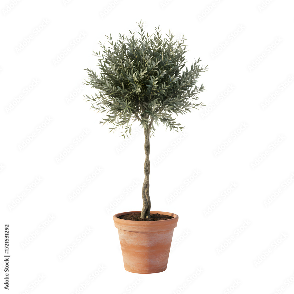 Obraz premium A Potted Olive Tree With Twisted Trunk And Dense Green Foliage Isolated On A Transparent Background