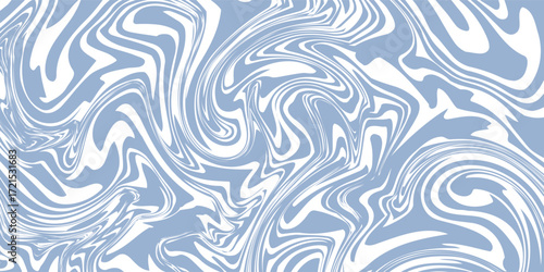 Wavy retro abstract background. Trippy hippie pattern in 60s-70s style. Cool groovy liquid texture. Simple vector design in pale blue and beige colors.