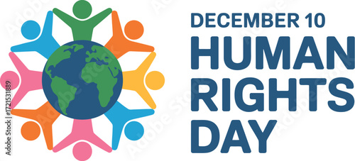 Diverse people holding hands around planet Earth, celebrating human rights and unity on December 10th.
