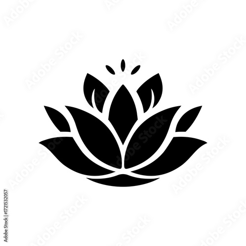 Elegant black lotus flower icon symbolizing peace, purity, and enlightenment for wellness and spa branding
