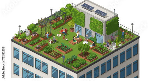 Green Urban Future: Flat Design Rooftop Garden for Sustainable Business & Wellness Initiatives