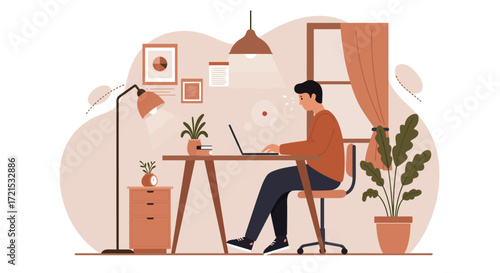 Empowering Hybrid Work: Modern Home Office Vector for Professional Productivity & Digital Connectivity