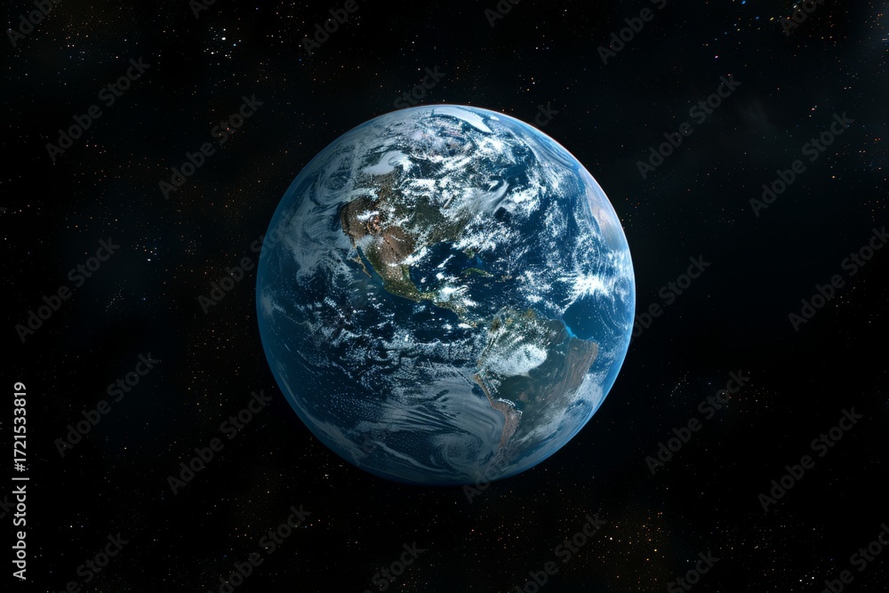 Obraz premium Stunning depiction of earth with a vibrant blue atmosphere set against a cosmic backdrop